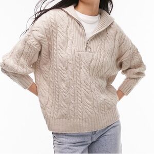 EUC Topshop Half Zip Cable Knit Sweater in Oat size M